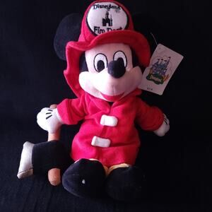 Disneyland Fireman Mickey Mouse Plush Disney Stuffed Beanbag Toy 9" With Tags